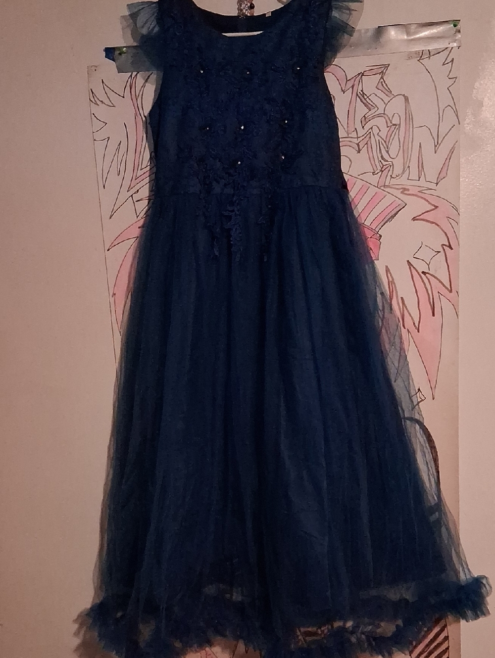 Blue Tulle Floral Appliqué Girls Formal Dress